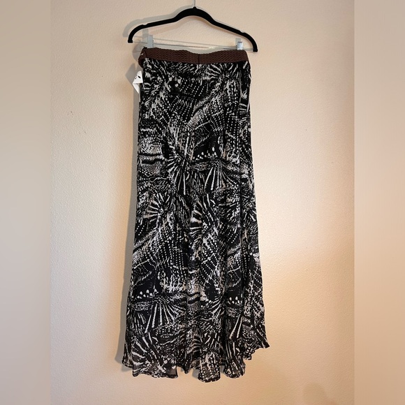 NY Collection Black & White Abstract Print Maxi Skirt with Belt - Size L NWT - Picture 2 of 6